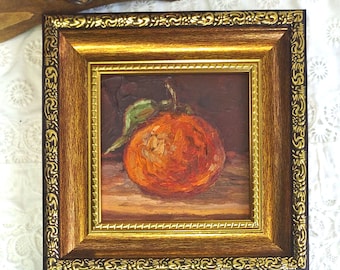 Vintage Mandarin, Oil Painting, Framed Citrus Still Life, Traditional Fruit Art, Kitchen Decor