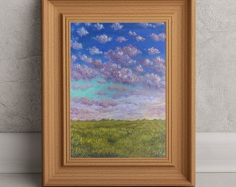 Peinture sur le terrain, Art de paysage de nuages, Peinture de coucher de soleil, Cadeau de pendaison de crémaillère, Art de ferme moderne, Peinture de campagne