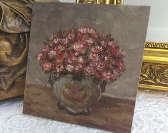 Rosoljemålning: Litet blomsterstilleben, vintagekonst