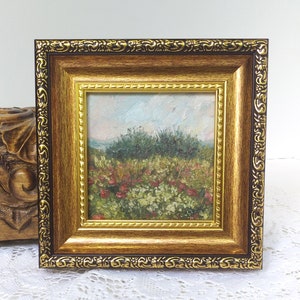 Pintura de flores silvestres, arte enmarcado, paisaje de campo, pintura al óleo, obra de arte original, decoración de pared campestre, pintura de regalo