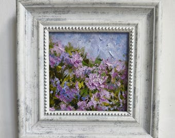 Abstract Floral Painting, Lilac Original Art, Gift For Her, Framed Wall Decor