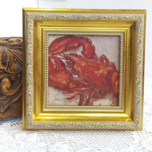 Pintura a óleo de lagosta, arte de parede para cozinha, pintura emoldurada, obra de arte original, presente de inauguração, nova decoração de parede para cozinha