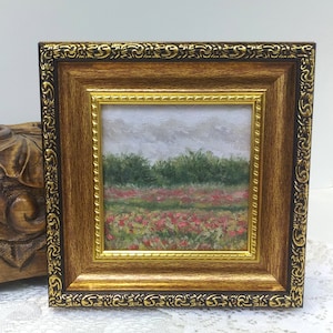 Pintura de flores silvestres, arte emoldurada, paisagem de verão, pintura a óleo, arte de parede campestre, decoração de casa de fazenda, pintura para presente