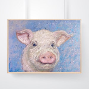 Pig Painting Original Art Farm animal Painting Pig Wall Art Pig Farm Art Pig Oil Painting Pink Pig Painting Countryside painting