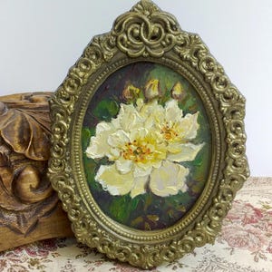 Pintura a óleo de rosas, arte de parede sombria, flores amarelas, pintura emoldurada, arte em estilo vintage, presente de aniversário, arte original, decoração de parede de galeria