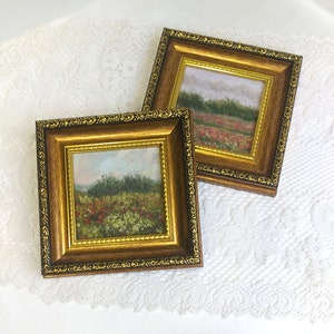 Pintura de paisaje, arte de flores silvestres, conjunto de 2 pinturas, paisaje de campo, arte enmarcado, decoración de pared de galería, pintura de regalo