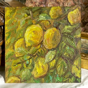 Lemons Small Painting,Original Artwork,Kitchen Painting,Housewarming Gift,Home Kitchen Decor,Miniature Painting,Lemon Still Life