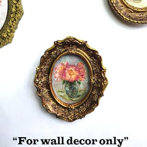 Oljemålning med pioner, konst i vintagestil, blommig stilleben, inramad väggdekor, present till födelsedag bild 4
