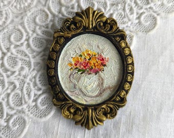 Floral Still Life, Miniature, Oil Painting, Vintage Style Art, Botanical Wall Decor, Gift for Home Decor, Tiny Flower Art