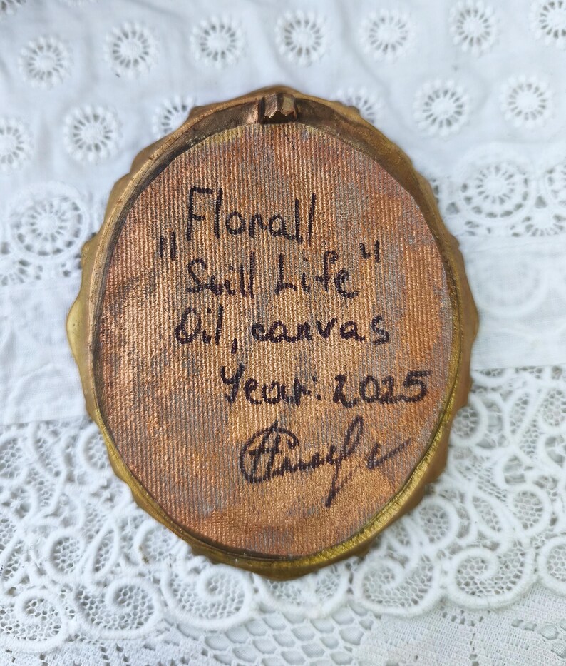 Oljemålning med pioner, konst i vintagestil, blommig stilleben, inramad väggdekor, present till födelsedag bild 11