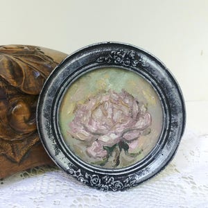 Pintura a óleo de peônia, arte em estilo vintage, pintura floral, decoração de parede emoldurada, arte de presente exclusiva, pintura original, arte de parede em miniatura