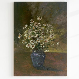 Daisy Painting,Original Art ,Oil Painting,Vintage Style Artwork,Still Life Floral Original Custom Painting Gift