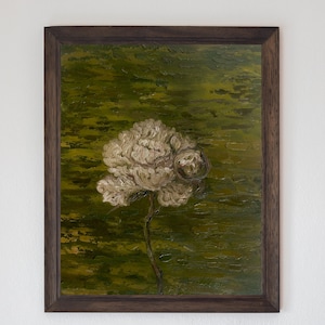 Peinture à l'huile pivoine Style vintage Art pivoine blanche Français décor chambre à coucher peinture originale cadeau de pendaison de crémaillère peinture de fleurs image 8