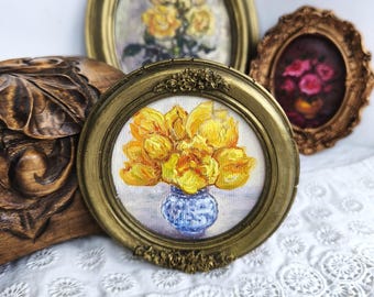 Tulips Oil Painting, Framed Artwork, Floral Wall Decor, Vintage Style