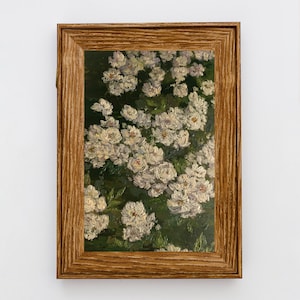 White Roses Oil Painting Vintage Floral Art, French Country Decor