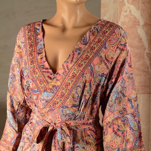Wrap around boho maxi dress in floral print,Long dress with sleeves,Kimono maxi dress,Hippie dress,Evening modest dress,Festival clothing