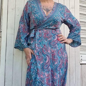 Silk Kimono Wrap Dress: Floral Boho Maxi Robe, Beach Cover-Up