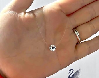 Swarovski Crystal Invisible Necklace: 925 Sterling Silver Clasp