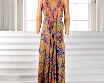 Silk Blend Boho Maxi Dress: Open Back Festival Gown