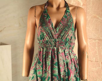 Boho Wide Leg Jumpsuit: Floral Polysilk Hippie Jumper