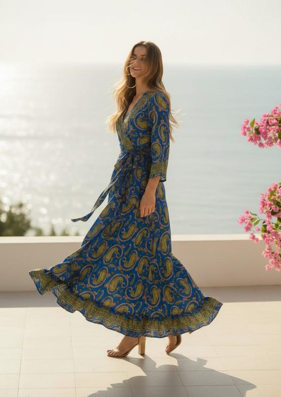 blue paisley wrap dress Sosandar Blue Paisley Print Ruffle Hem Wrap Dress