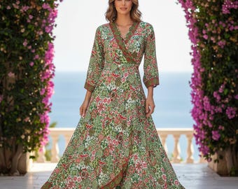 Long Silk Kimono Robe,Wrap dress,Tie waist dress,Long sleeve dress,Kimono maxi dress,Hippie dress,Beach Dress, Festival dress