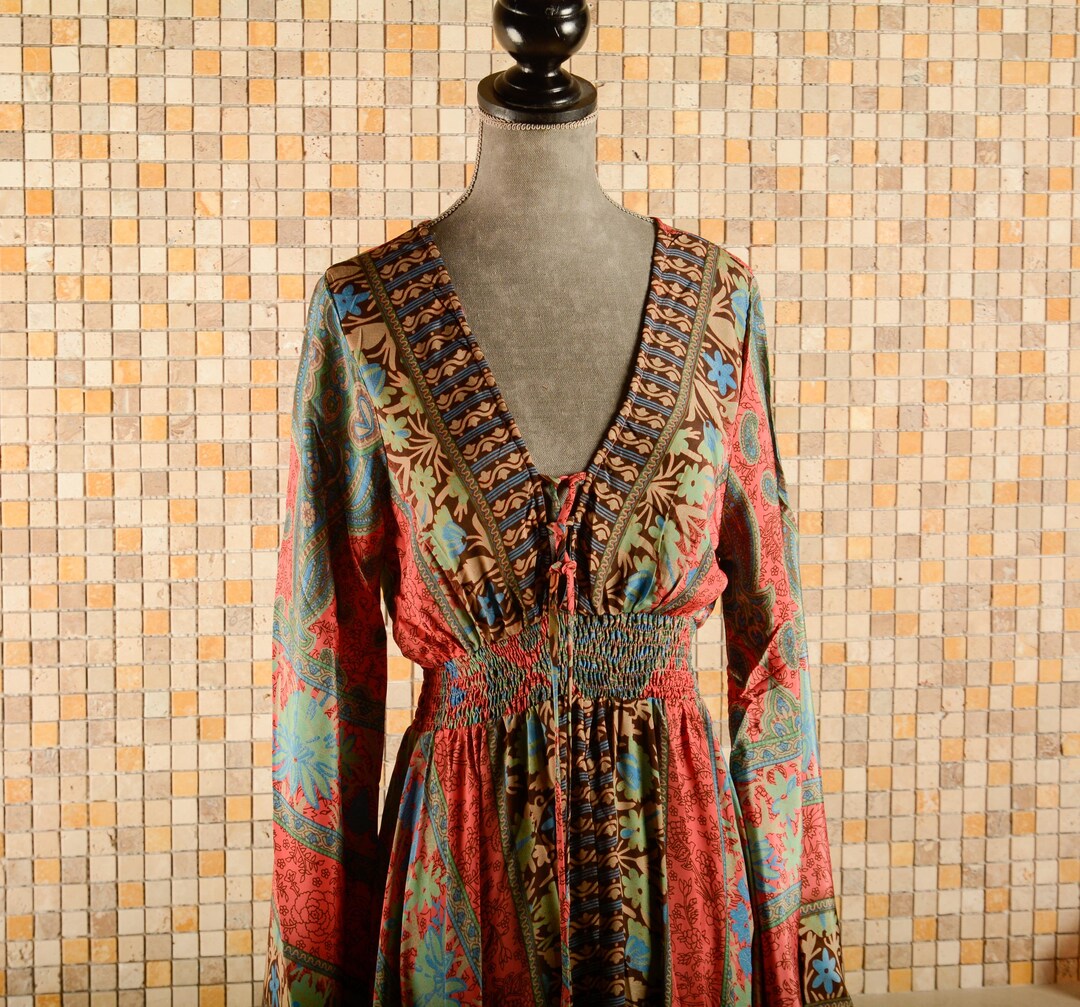 Long Boho Dress With Deep Front Split•robe Dress•party Dress•boho Dress ...