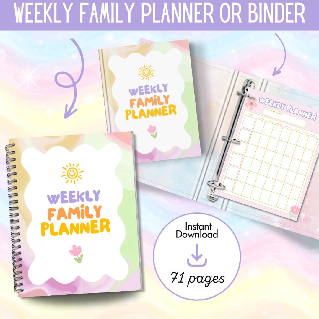 Weekly Family Planner Printable | 71 Page Family Organizer Binder ...