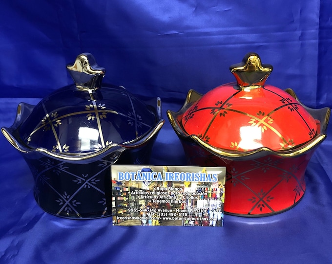 Set de soperitas  Sopera ibeyis jimagua roja azul religion yoruba ifa santeria