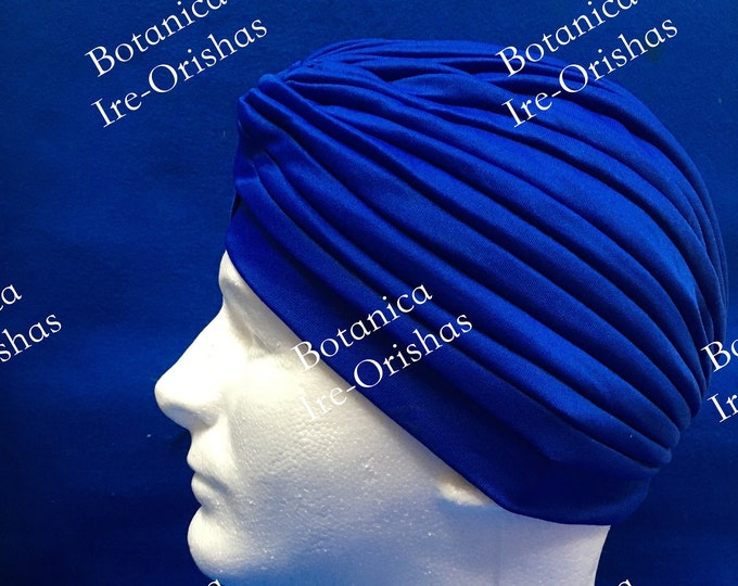 Turbante de mujer quilla azul de rogación yoruba santeria orula