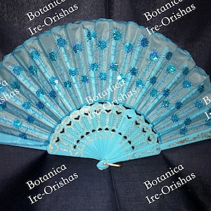 12 ABANICO, fan Azul celeste para Yemaya religion yoruba ifa santeria