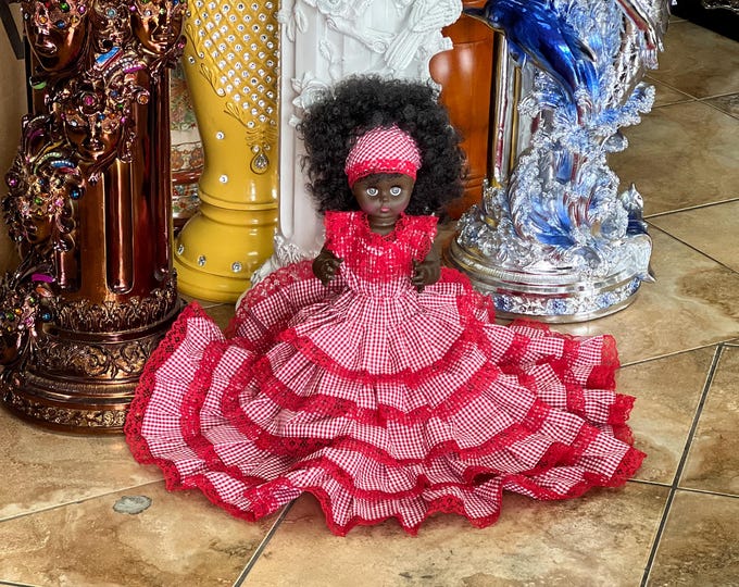 Doll muneca Shango Chango en tela de guinga Fina Elegant Elegante religion yoruba ifa Santeria