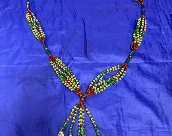 Collar de Mazo de Orula Tradicional Verde Y carmelita
