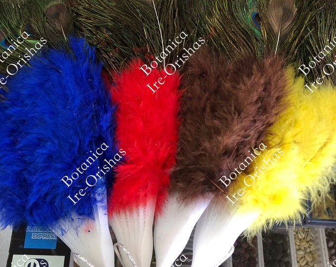 4 Abanico Fan de Pluma Feathers Set 1-Obatala 1-Yemaya 1-Oshun 1-Oya (4)