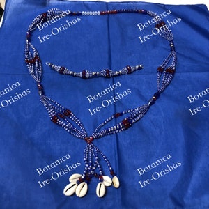 Juego de Collar e ilde de Yemaya Okute cabecero en cristal religion yoruba ifa santeria