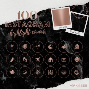 100 Instagram Story Highlight Icons || Instagram Story Covers || STORY HIGHLIGHT COVERS || Rose Gold & Black Marble || Instagram Stories