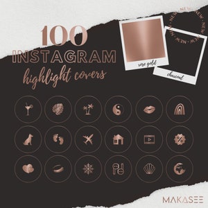 100 Instagram Story Highlight Icons || Instagram Story Covers || STORY HIGHLIGHT COVERS || Rose Gold & Charcoal || Instagram Stories