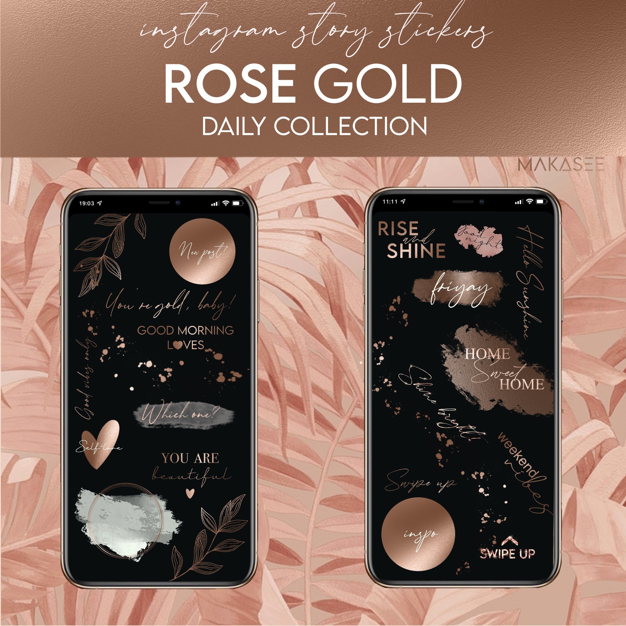 80 ROSE GOLD STICKERS Rose Gold Daily Collection Instagram Story