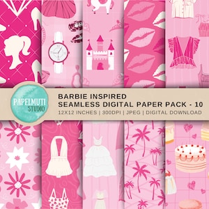 Barbie Inspired Digital Paper, Scrapbook Paper, Seamless Pattern for Commercial use