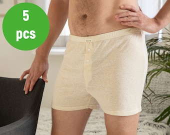 5 Pack Organic Cotton Men's Underwear, Sustainable Natural Hemp Boxer Shorts