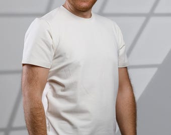 Hanf T-Shirt : Weißes T-Shirt aus Bio-Baumwolle, Atmungsaktives Sommer Top | Elastisch