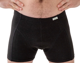 Black Man's Organic Cotton Boxer Briefs, Natural Hemp Underwear, Breathable Anti-Bacterial Sustainable Fabric Boxers