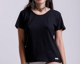 Black Hemp T-Shirt, Organic Cotton Blend, Short Sleeve Top