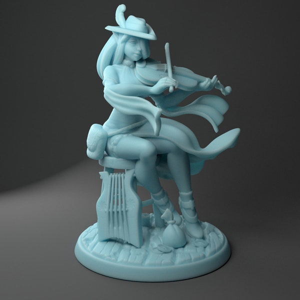 Female Elf Bard Girl Character Silv D&D 3D Resin Printed 28mm Miniature Dungeons and Dragons Pathfinder Tabletop Twin Goddess Display or RPG