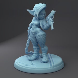 Riff the Bad Girl Uzi Goblin D&D 28mm 32mm or 54mm Miniature Dungeons and Dragons DnD Pathfinder Tabletop Twin Goddess Display Synthwave RPG