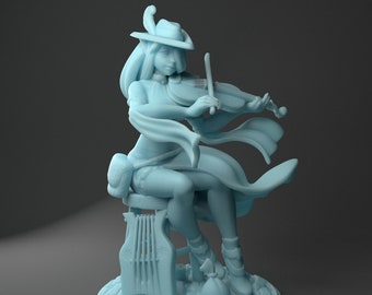 Female Elf Bard Girl Character Silv D&D 3D Resin Printed 28mm Miniature Dungeons and Dragons Pathfinder Tabletop Twin Goddess Display or RPG
