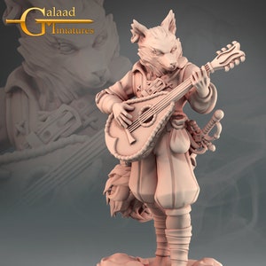 Kitsune Bard w/ Lyre Mini 32mm 28mm Resin Miniature Dungeons and Dragons Pathfinder Tabletop Adventurer Display RPG Into the Woods