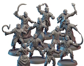 Cultist Minis Cthulu-Style 28mm 32mm D&D Resin Miniature Dungeons and Dragons Pathfinder Tabletop Roleplaying Vae Victis Cultist Figures