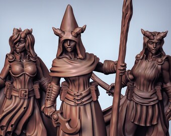 Stregonessa Tiefling - Miniature stampate in 3D - Personaggio D&D DnD Dungeons and Dragons, Fantasy, da tavolo - per esposizione o gioco di ruolo