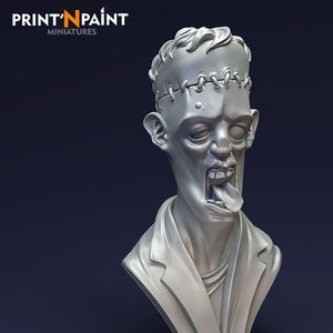 Frankenstein Zombie Bust Statue D&D Figure 3D Resin Printed Dungeons and Dragons, Pathfinder, Fantasy Tabletop RPG Roleplaying Print&#39;N Paint